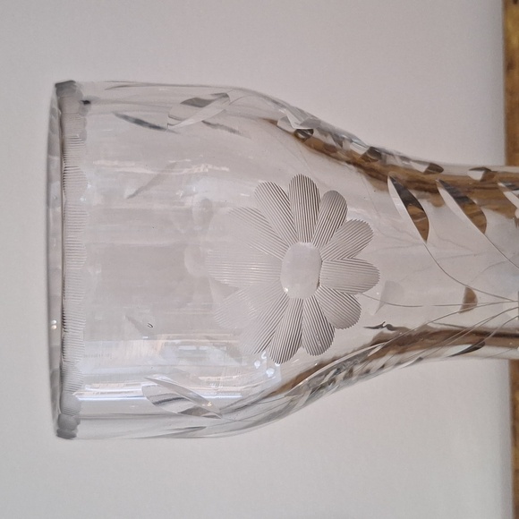 #ACO Glass vase with etched rim, flowers, and cut leaves - Picture 4 of 10